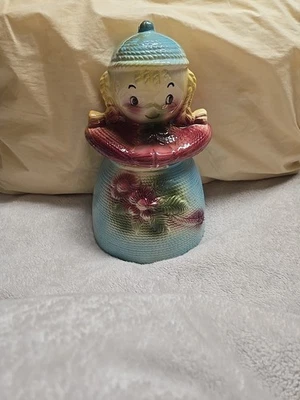 VINTAGE AMERICAN BISQUE DUTCH GIRL BLUE RARE COOKIE JAR WITH BRAIDS - Image 1 of 4