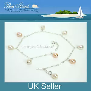 10 inch Freshwater Peach White Pearl Sterling Silver Ankle Bracelet, Anklets - Picture 1 of 1