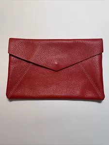 J Mclaughlin rot strukturiert Leder Umschlag Clutch Knopfdruck Oscar Geldbörse Neu - Bild 1 von 1