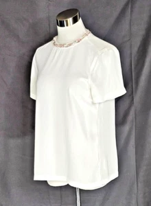H&M White Blouse with Embellished Neckline - Size 8 - Picture 1 of 2