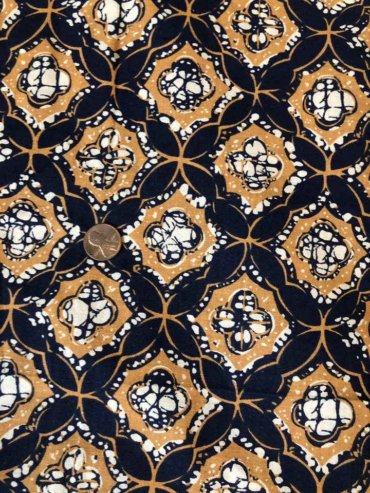 Unbranded Blue and Gold Medallion Geometric Print Cotton Fabric 1 1/2 yards - Image 1 of 3