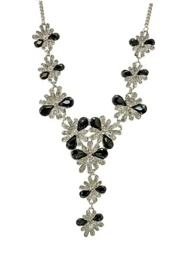 Длинный черный и прозрачный кристалл ожерелье с цветочными станциями Y ожерелье дизайн новый - Изображение 1 из 4