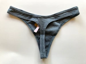 Victoria's Secret PINK - M Cotton Thong Panty - Steel Grey Gray - Ribbed Medium - Picture 1 of 4