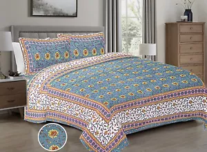 Loom N Bloom Jaipuri Hand Screen Print Cotton 1 Bedsheet 2 Pillowcover "90x108" - Bild 1 von 5