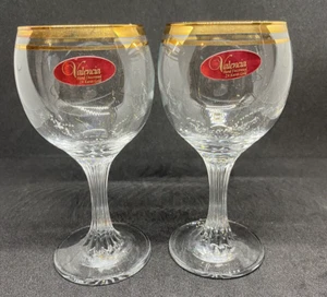Valencia Gold Rim Wine Glasses 6 Hand Painted 24 Karat Gold With Box 6 oz - Picture 1 of 12