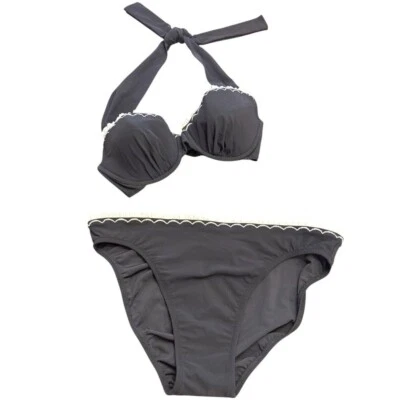 Bikini halter negro vintage años 90 Profile by Gottex ribete festoneado natación talla 10 Foto 1 de 4