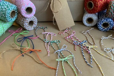 Handmade 6 Cotton Bakers Twine Jute Festive Card-making Pre tied Bows New - Image 1 of 2