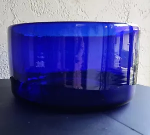 Tazón de colección Blenko vidrio azul cobalto hecho a mano lados rectos insignificante/ensalada RARO - Imagen 1 de 8