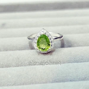 Anillo de peridoto natural de 2 quilates para mujer certificado por laboratorio - anillo de plata 925 - Imagen 1 de 5