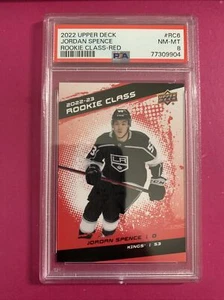 2022-23 Upper Deck Series 1 Hockey Jordan Spence Novato Clase #RC-6 ROJO PSA 8 - Imagen 1 de 2