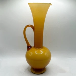 Vintage Mid Century Hand Crafted Empoli Italy Butterscotch Cased Glass Ewer 9.5" - Picture 1 of 8