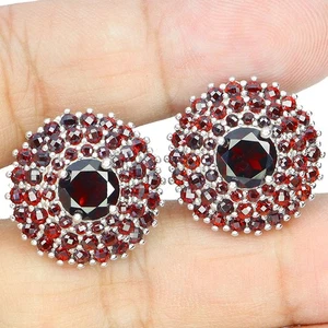 925 Sterling Silver Earrings Round Mozambique Garnet 7mm No USA Import Fees - Picture 1 of 14
