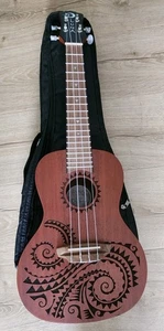 LUNA UKE TC MAH TATTOO FOUR STRINGS CONCERT UKULELE. WORKS. WITH NYLON CASE - Picture 1 of 11
