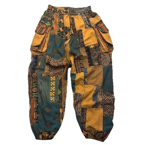 Kirat Patchwork Cargo Pants Womens One Size Boho Hippie Festival Harem Jogger - Picture 1 of 13