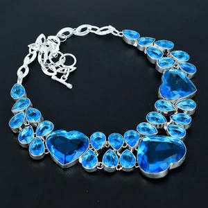 London Blue Topaz Gemstone Gift 925 Sterling Silver Jewelry Necklace 18" VJ 1214 - Picture 1 of 5