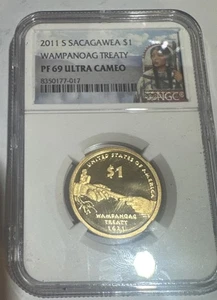 2011 S Proof Sacagawea 1$ Wampanoag Treaty Portrait Label NGC PF69 Ultra Cameo - Picture 1 of 2