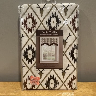 Enrejado de cabaña cenefa rústica caza cuernos de ciervo crema 58x18" hombre cueva campamento Foto 1 de 3