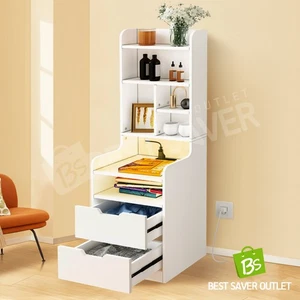 Beside Table Bookshelf 2in1 LED Nightstand Bedroom 2 Drawer Cabinet Wood White - Picture 1 of 11