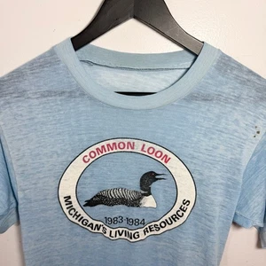 Vintage Michigan Common Loon Hemd Herren mittelblau papierdünn 1984 Patina 80er - Bild 1 von 10
