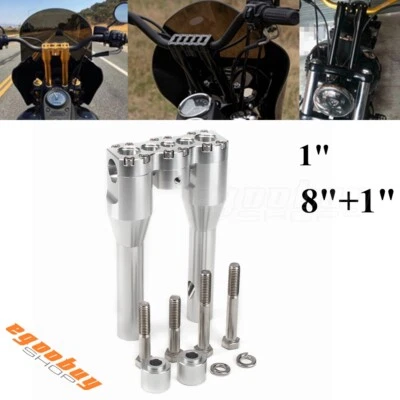Manillar plateado CNC 1" 8" 9" elevador para Harley Street Bob Softail Dyna Road King Foto 1 de 4