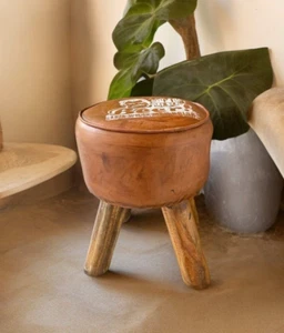 Vintage Leather Ottoman Stool, Dining Kitchen Pub Foot Stool, Modern Bar Stools - Picture 1 of 13