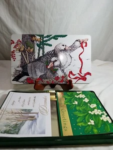 VNT Christmas Cards with Matching Envelopes Paper Magic Metal Tin Goose Geese - Picture 1 of 7