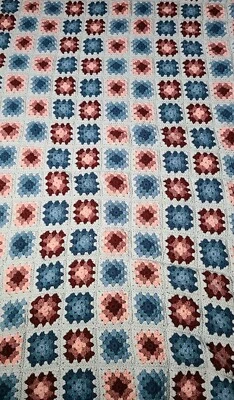 Hecho a mano ganchillo afgano tiro gris azul malva grande abuela cuadrado 79"x50" Foto 1 de 4