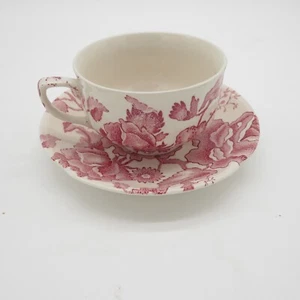 HERMOSA TAZA DE TÉ Y PLATILLO INGLÉS CHIPPENDALE Johnson Bros Inglaterra Rojo/Rosa - Imagen 1 de 6