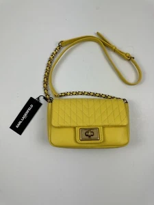 NUEVO CON ETIQUETAS BOLSO BANDOLERA KARL LAGERFELD AGYNESS CUERO AMARILLO $228 - Imagen 1 de 9