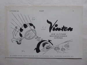 11/1952 PUB VINTEN AIRCRAFT LOW ALTITUDE RECONNAISSANCE CAMERA BALLOON AD - Picture 1 of 1