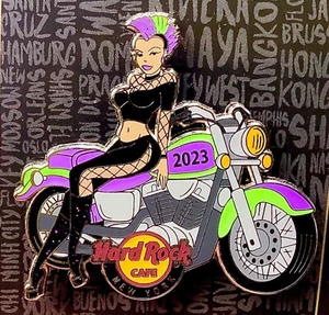 2023 HARD ROCK CAFE NEW YORK BIKE NIGHT SEXY PUNK ROCK GIRL MOTORCYCLE LE PIN - Picture 1 of 1