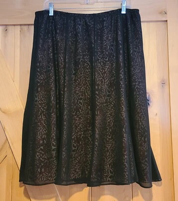 Coldwater Creek Sz L Skirt White Black Sheer Overlay Pull On Whimsigoth Midi - Image 1 of 4
