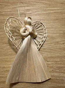 Folk Art Angel Corn Doll Husk Beige 6”Heart Wings Candle Hanging Ornament Decor - Picture 1 of 9