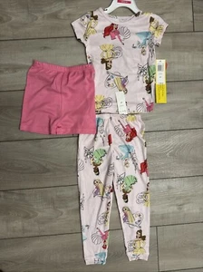 Disney Princess 3 Piece Pajamas Girl's 4T Pink Shorts & Joggers Short Sleeve Top - Picture 1 of 12