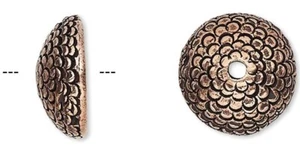 Tapa de cuentas, 2 cuentas antiguas chapadas en cobre con textura de peltre bellota para adaptarse a cuentas de 10-12 mm - Imagen 1 de 2