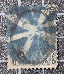 Scott 73 2 centesimi Jackson usato cerchio di zeppe blu fantasia annullamento - Foto 1 di 2