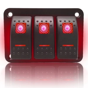 12V20A 3 Gang 5PIN Laser Rocker Switch Panel Kit Car Truck Boat RED LED Button - Foto 1 di 6