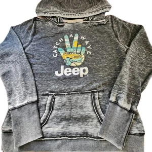 Jeep Hoodie XL Sweatshirt Rubicon Wrangler Gray Catch A Wave Beach Logo Gift - Picture 1 of 8