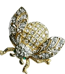 Vintage 1990s Bug Bee Brooch Crystals in Gold Tone - Bild 1 von 12
