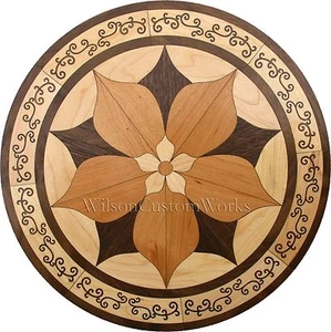 Intarsio medaglione pavimento in legno 36" 92 pezzi kit fiori ornati fai da te scatola tavolo da pavimento - Foto 1 di 4