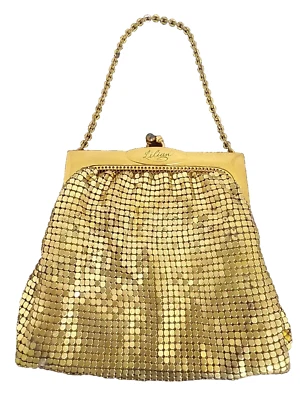 Vintage Whiting & Davis Co Mesh Purse Gold Tone W/Mirror, Stamped Made in U.S.A. - Image 1 of 4