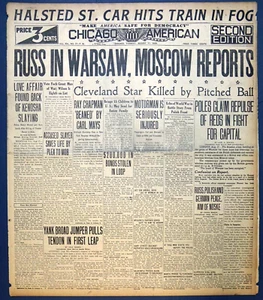 1920 Chicago Newspaper - Cleveland Shortstop Ray Champan Killed By Pitched Ball - Picture 1 of 5