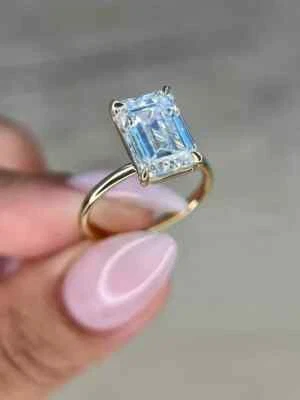 2Ct Emerald lab-created Solitaire Diamond Engagement Ring 14K Yellow Gold Plated - Imagem 1 de 4