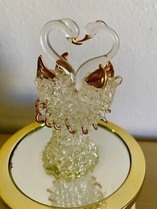 Mirrored Spun Glass Swan Music Box Hand Blown Spinning Iridescent Box - Picture 1 of 10