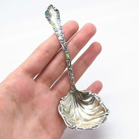 925 Sterling Silver Antique 1895 Campbell Metcalf Geneva Enamel Ladle Cover