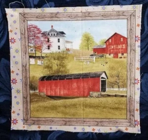 Fabric Picture Panel Amish Homestead Farm Barn Quilt Rural 28 x 28cm - Picture 1 of 1