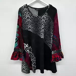 Calessa Tunic Top Shirt Blouse Plus Size 3X Stretch Burnout 3/4 Sleeve Cheetah - Picture 1 of 11