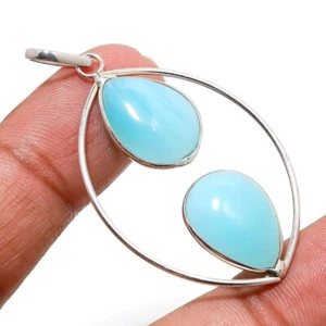 Blue Chalcedony Pear Shape Gemstone Handmade Gift Jewelry Pendant 2.3" SR 8876 - Picture 1 of 7