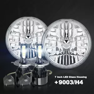 7 Inch led GLASS Headlight Round H4, ORIGINAL CLASSIC LOOK Conversion Chrome - Picture 1 of 12