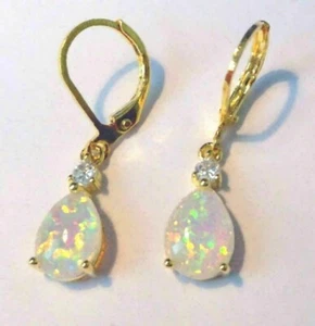 2 Ct Pear Cut Simulated Fire Opal Drop Dangle Earrings 14k Yellow Gold Plated - Picture 1 of 6